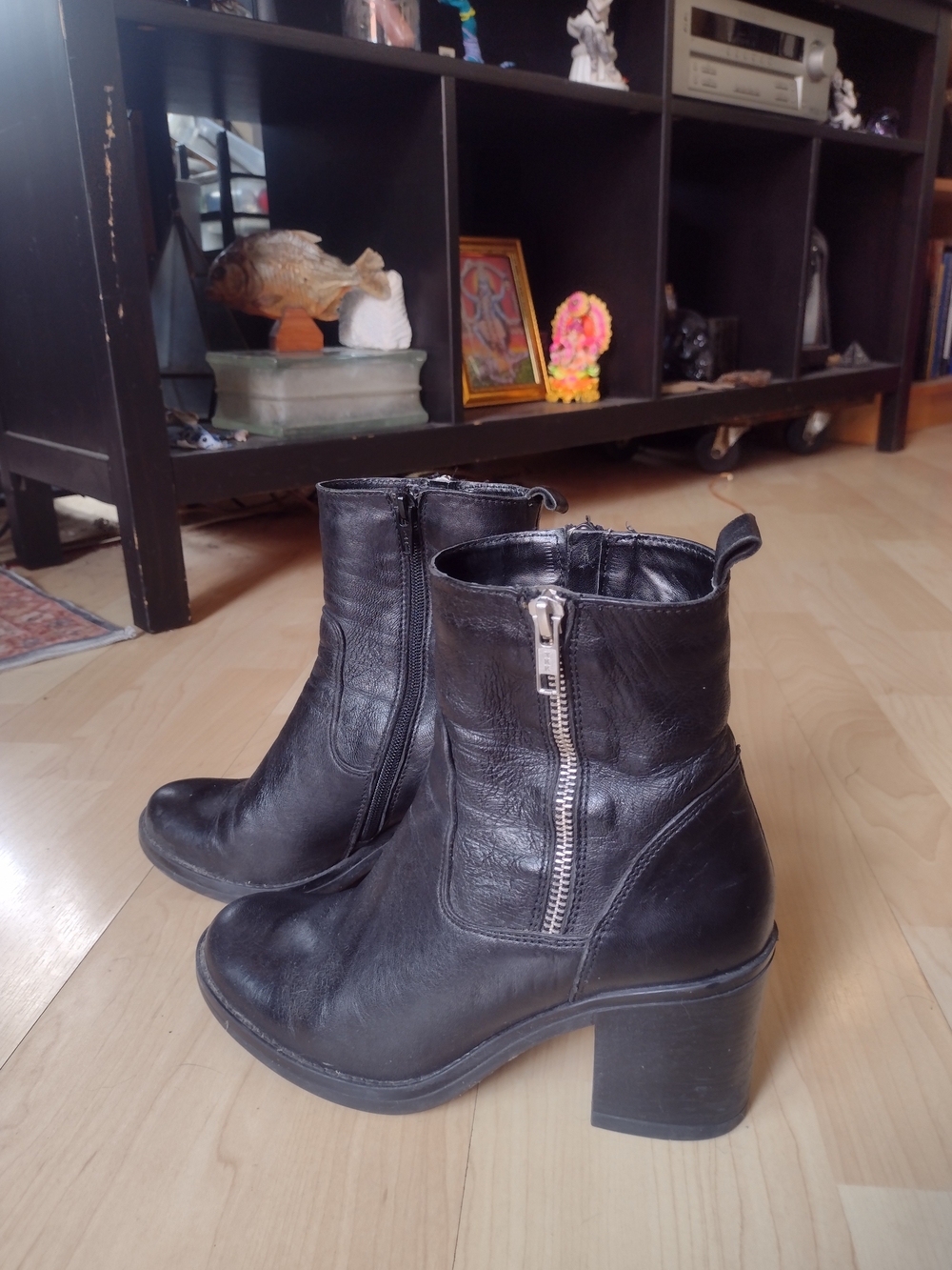 Black Leather Ankle Boots with Side Zip